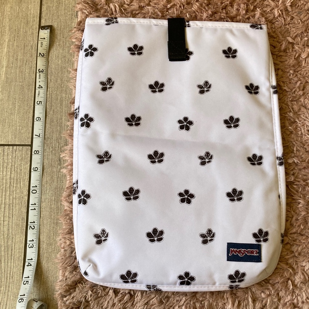 Jansport White Laptop Pouch with Black Floral Design